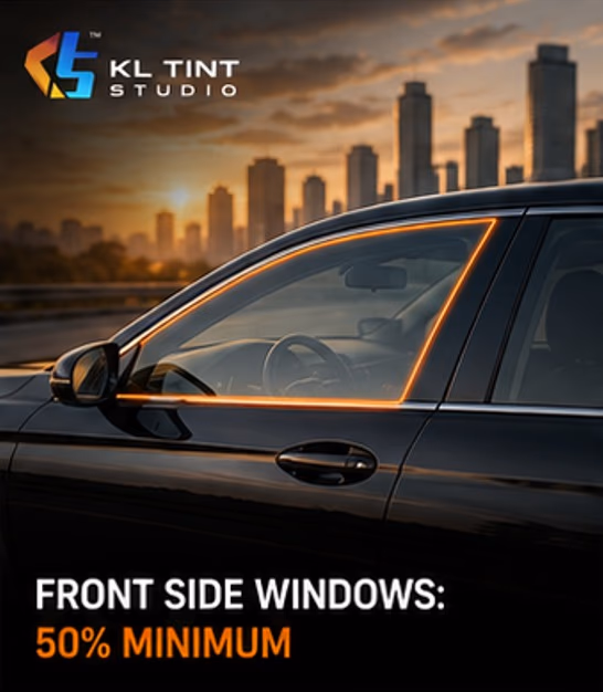 Front side windows: 50% minimum Front side windows: 50% minimum