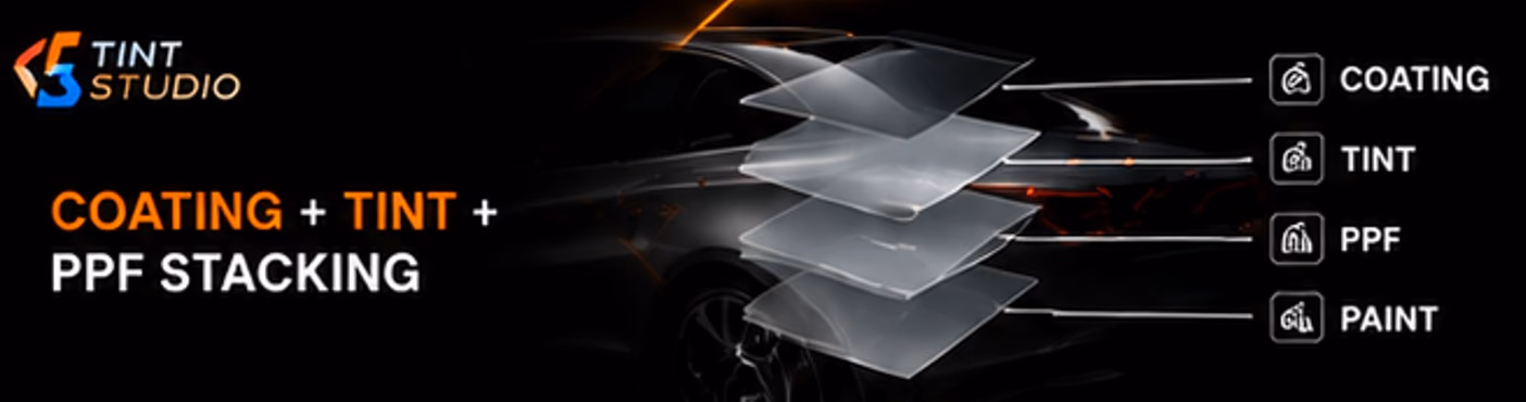 Coating + tint + PPF stacking Coating + tint + PPF stacking