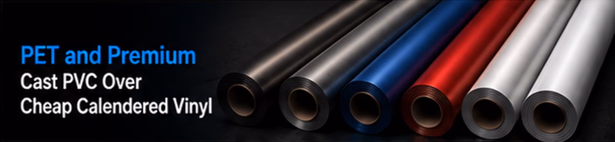PET and premium cast PVC over cheap calendered vinyl PET and premium cast PVC over cheap calendered vinyl