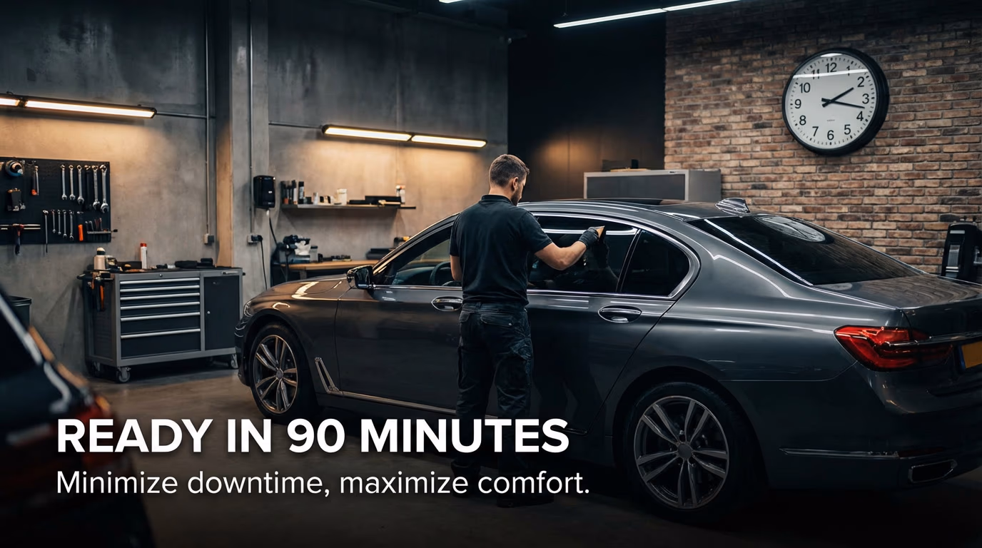 Get Your Car Ready in 90 Min — Fast, Flawless Installation — Full Car Tinted in 1.5 Hours at 4 Branches